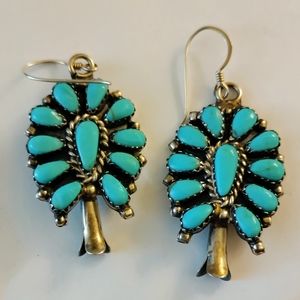 Sterling silver turquoise squash blossom earrings